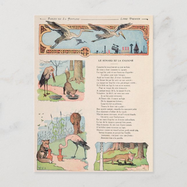 Der Storch und der Fuchs aus den Fabeln Postkarte (Vorderseite)