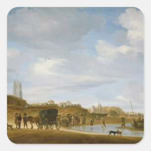 Der Strand bei Egmond-an-Zee Quadratischer Aufkleber