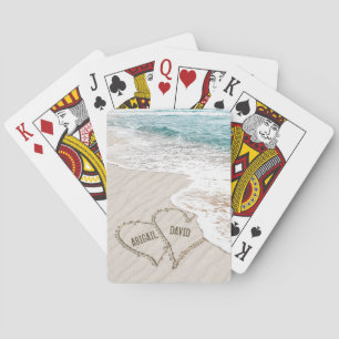 Der Strand hat sandige Herzen mit Namen Spielkarten