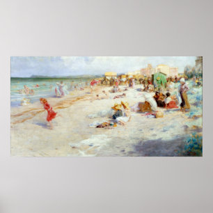 Der Strand ist im Sommer überlaufen Poster