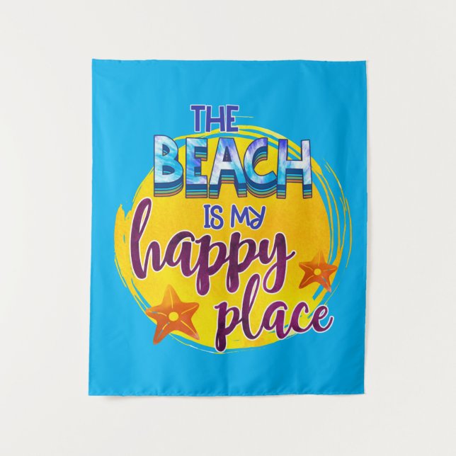 Der Strand ist mein glücklicher Ort Zitat Ozean So Wandteppich (Vorderseite)