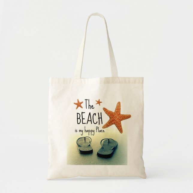 Der Strand ist mein glücklicher Platz umdrehen Tragetasche (Vorne)