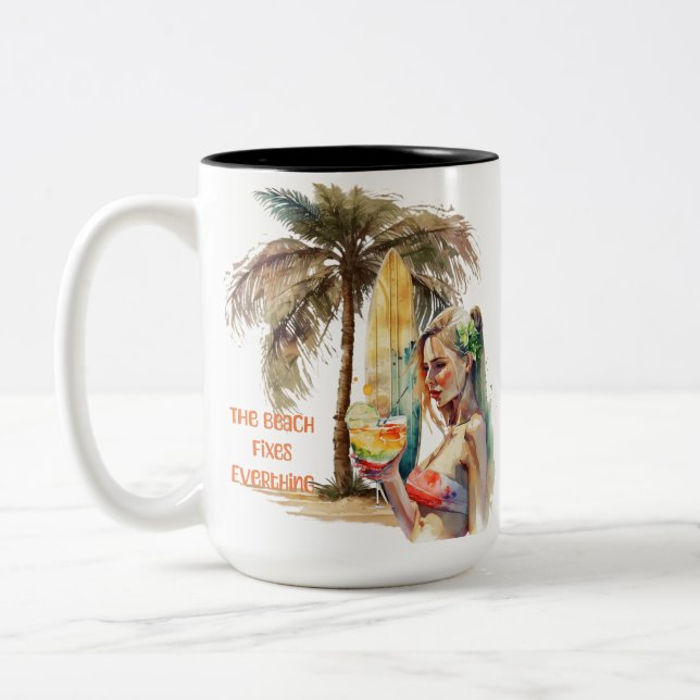Der Strand macht alles sauber Zweifarbige Tasse (Links)