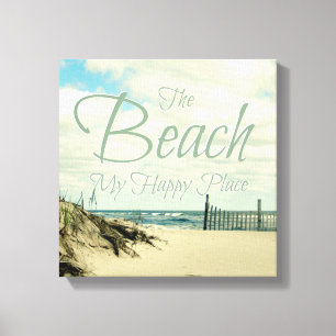DER STRAND MEINE GLÜCKLICHE PLATZ-FOTO-WORT-KUNST LEINWANDDRUCK