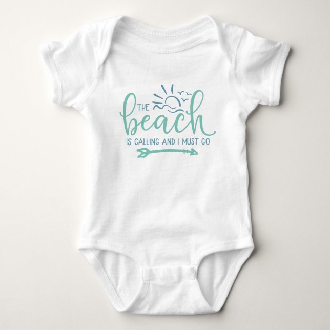 Der Strand ruft an und ich muss in die Sonnenschei Baby Strampler (Vorderseite)