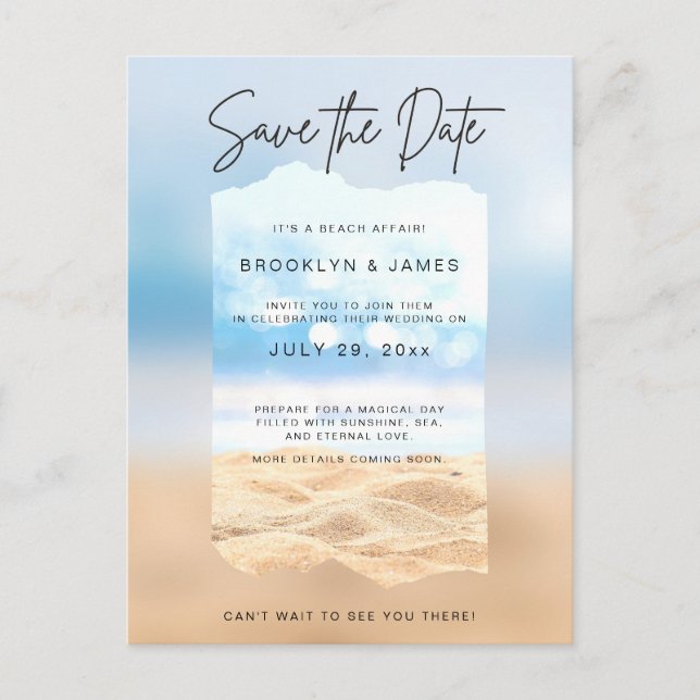 Der Strand Save the Date eine Strandbar Ankündigungspostkarte (Vorderseite)