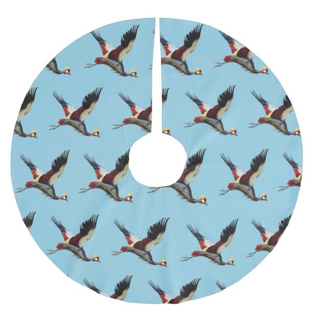 Der südafrikanische Kranich im Mittelflug Polyester Weihnachtsbaumdecke (Vorderseite)