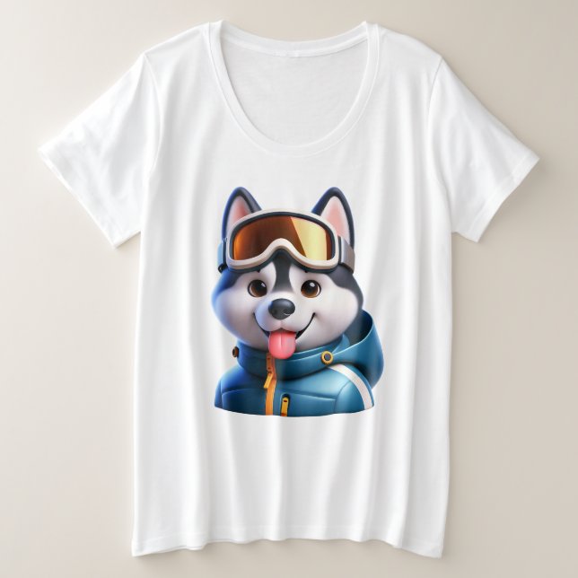 Der Super Husky Abenteurer Große Größe T-Shirt (Design vorne)