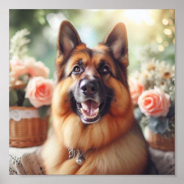 Der süße Deutsche Schäferhund mit einem hellen Läc Poster (Vorne)