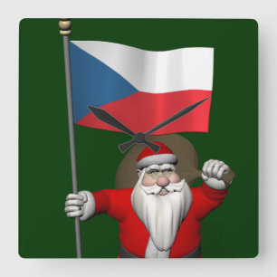 Der süße Weihnachtsmann mit der Flagge der Tschech Quadratische Wanduhr