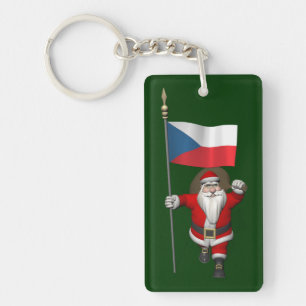 Der süße Weihnachtsmann mit der Flagge der Tschech Schlüsselanhänger