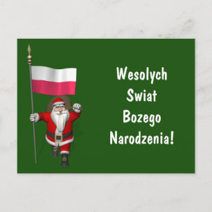 Der süße Weihnachtsmann mit der Flagge Polens Feiertagspostkarte