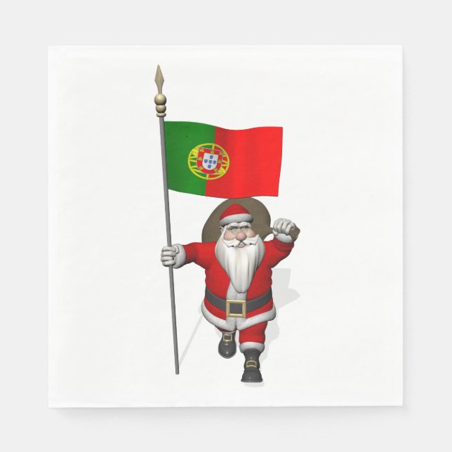 Der süße Weihnachtsmann mit der Flagge Portugals Serviette (Vorderseite)