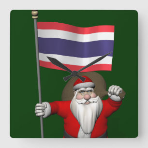 Der süße Weihnachtsmann mit der Flagge Thailands Quadratische Wanduhr