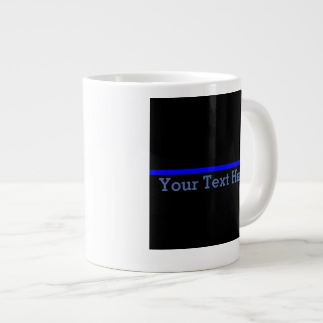 Der symbolische Thin Blue Line Ihr Text auf Schwar Jumbo-Tasse (Vorderseite Rechts)
