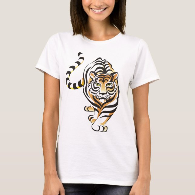 Der T - Shirt Cartoon-der gehenden Tiger-Frauen (Vorderseite)