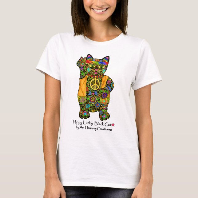 Der T - Shirt der Hippy glücklichen schwarze (Vorderseite)