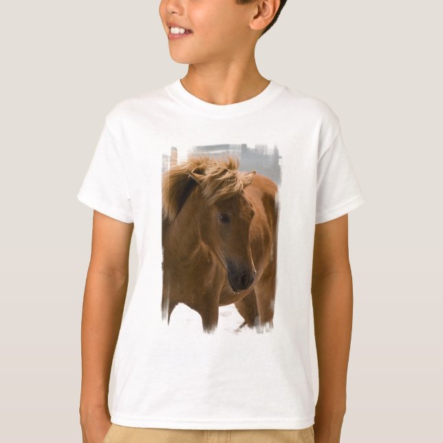 Der T - Shirt der Kastanien-Pferdeentwurfs-Kinder (Vorderseite)