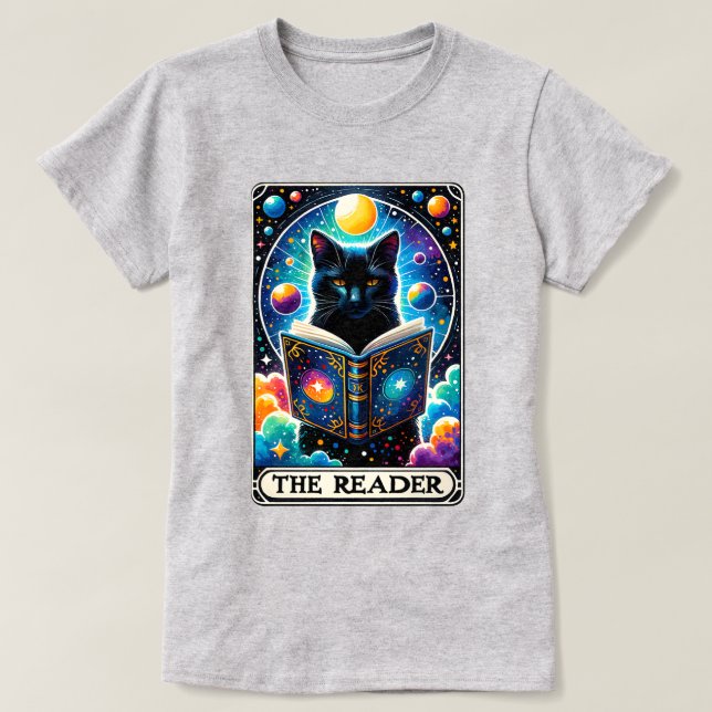 Der T - Shirt der Reader Black Cat Tarot Card (Design vorne)
