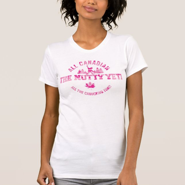 Der T - Shirt des Nutty Yeti-Pink-Camouflage-Logos (Vorderseite)