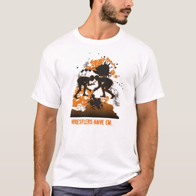 Der T - Shirt des Ringkämpfers orange und schwarz (Vorderseite)