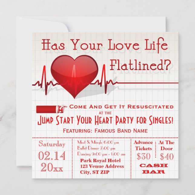 Der Tag Flatlined Herz-Diagramm Einladung (Vorderseite)