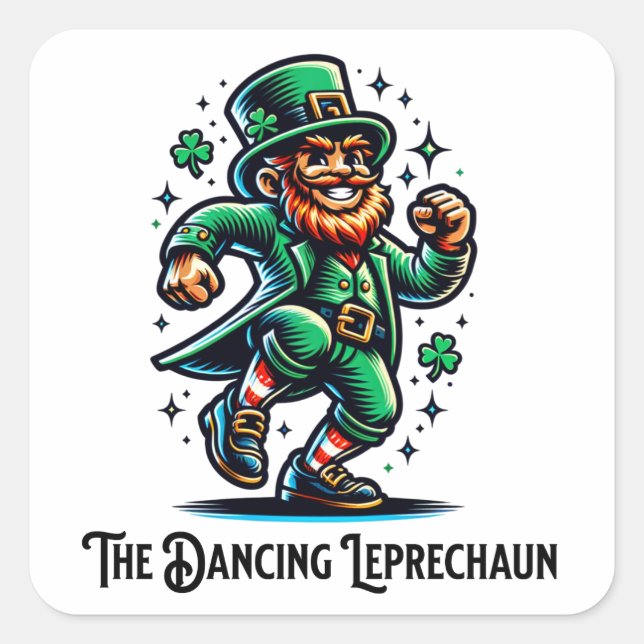 Der tanzende Leprechaun Quadratischer Aufkleber (Vorderseite)