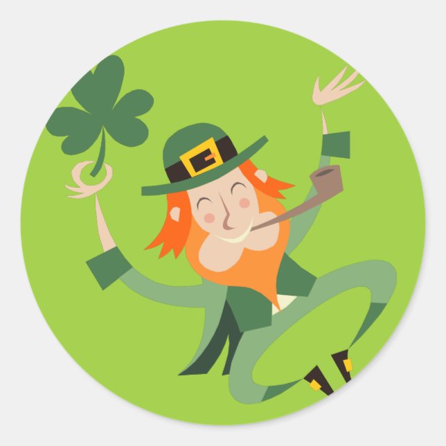 Der tanzende Leprechaun Runder Aufkleber (Vorderseite)
