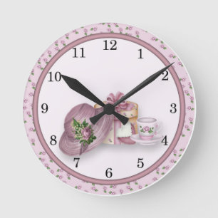 Der Tee-Partyentwurf Wand-Uhr des rosa Mädchens Runde Wanduhr