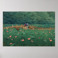 Der Teich bei Benten Shrine in Shiba Kawase Hasui