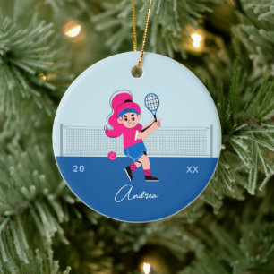 Der Tennisspieler von Girl Pink Hair Kid's Name &  Keramik Ornament