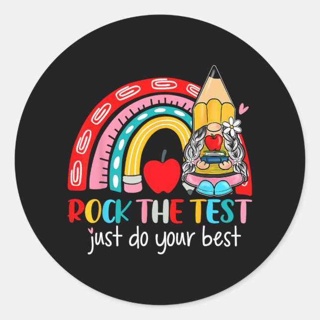 Der Test Funny Teacher Testing Day Rainbow Gnomes Runder Aufkleber (Vorderseite)