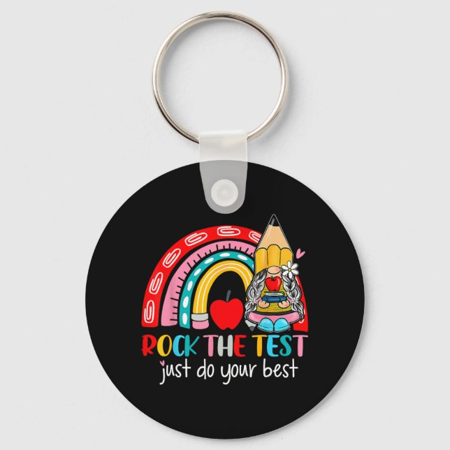 Der Test Funny Teacher Testing Day Rainbow Gnomes Schlüsselanhänger (Vorderseite)