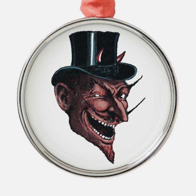 Der Teufel in einem Tophat-Ornament Silbernes Ornament (Vorne)