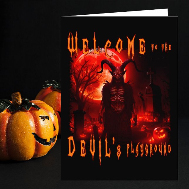Der Teufel Satan am nächtlichen Friedhof mit blutr Dankeskarte (Von Creator hochgeladen)