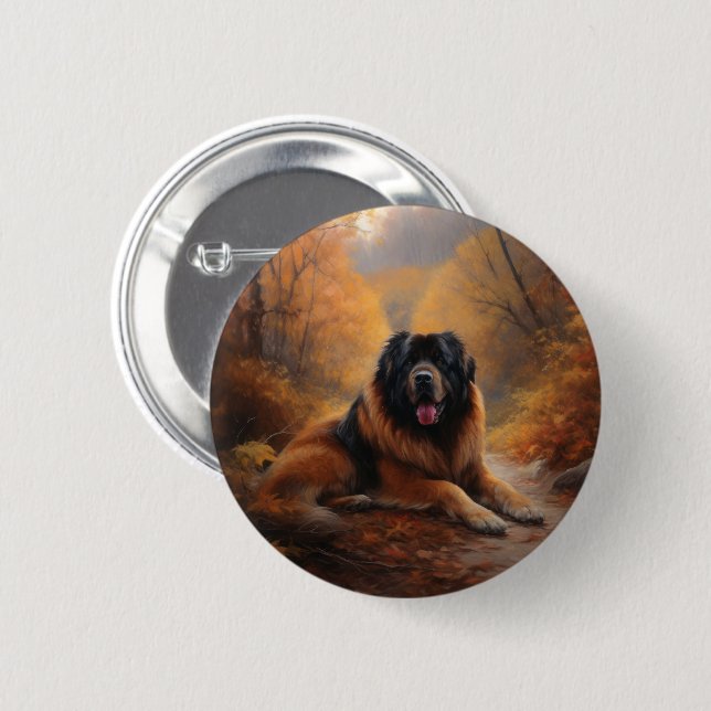 Der tibetische Mastiff im Herbst Inspiriere Button (Vorne & Hinten)