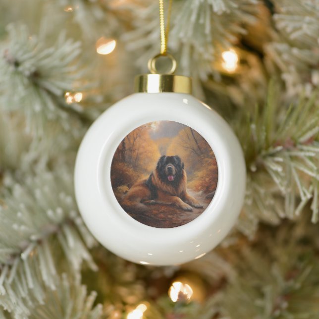 Der tibetische Mastiff im Herbst Inspiriere Keramik Kugel-Ornament (Baum)