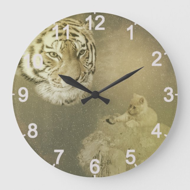 Der Tiger und die Kätzchen, die große Wall-Uhr Wanduhr (Vorderseite)