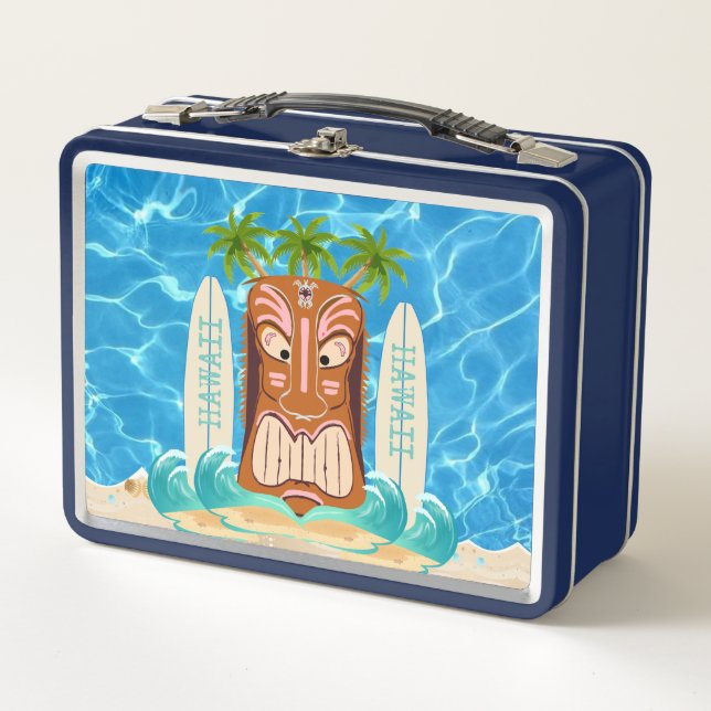 Der Tiki Man Hawaii Surf Metall Brotdose (Vorderseite)