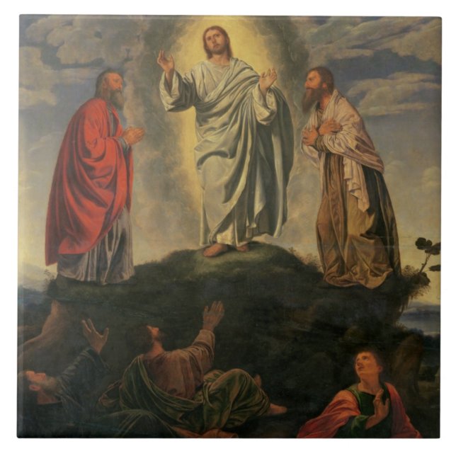 Der Transfiguration, c.1527-33 (Öl auf Platte) Fliese (Vorderseite)