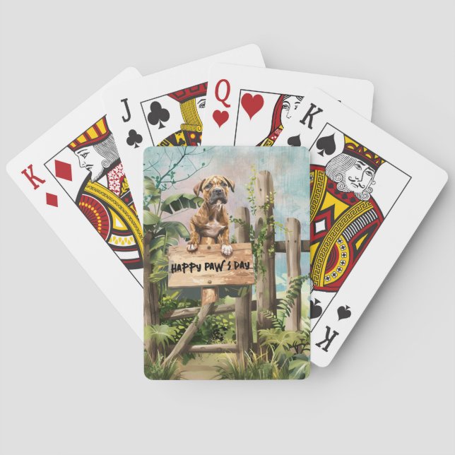 Der traurige Hund auf dem Zaun glückliche Paw's Da Spielkarten (Rückseite)