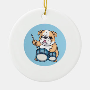 Der trommelnde Bulldog-Beats und Bulldog-Grooves Keramik Ornament