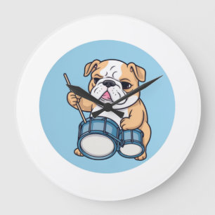 Der trommelnde Bulldogge-Beats und Bulldog-Grooves Große Wanduhr
