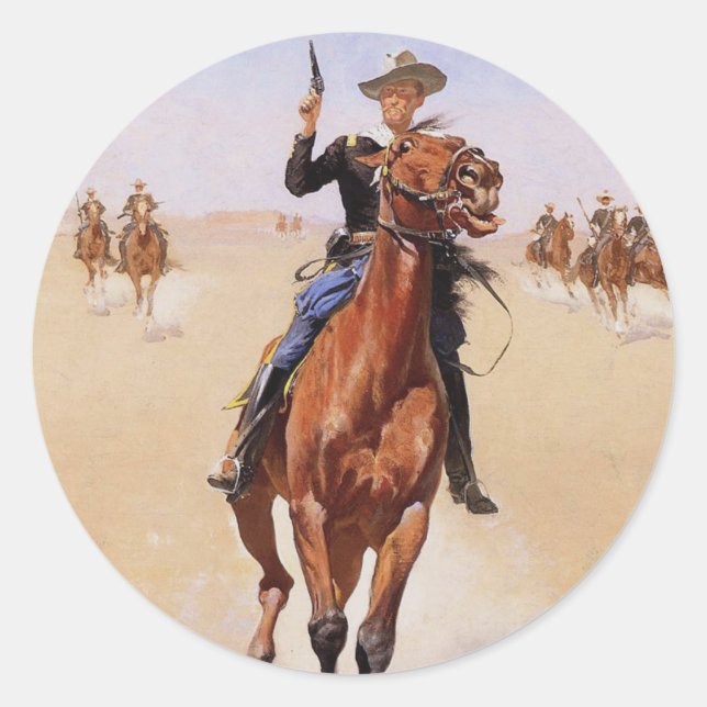 Der Trooper von Frederic Remington Runder Aufkleber (Vorderseite)