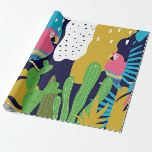 Der tropische Dschungel verlasse mit Papageien. Su Geschenkpapier