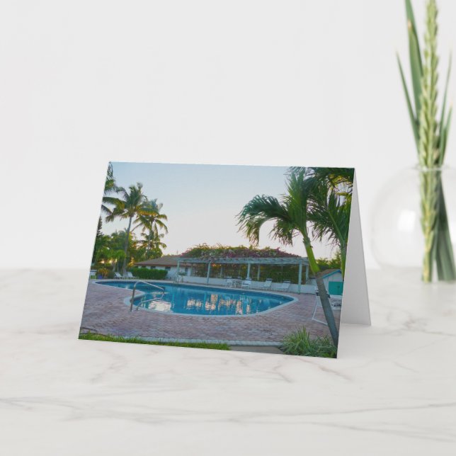 Der tropische Pool bei Sonnenuntergang, die Bahama Karte (Vorderseite)