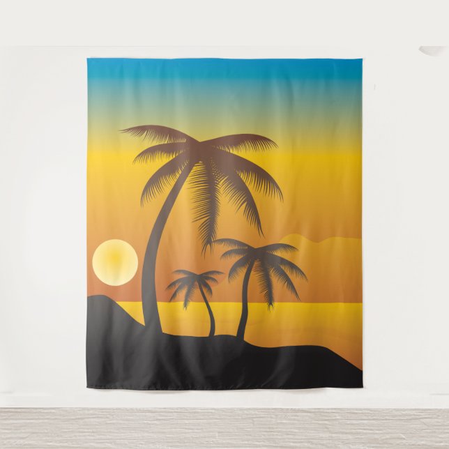 Der tropische Strand mit Palmen Wandteppich (Vorderseite)