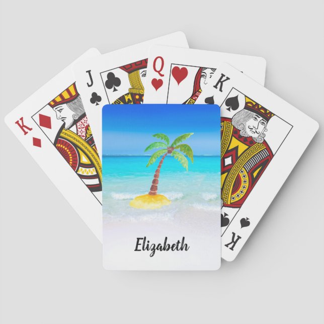 Der tropische Strand mit Palmenblättern Spielkarten (Rückseite)