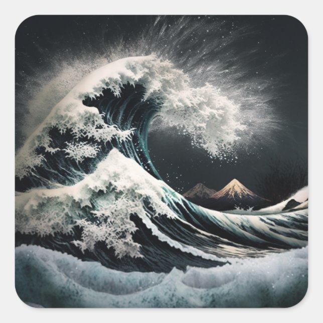 Der Tsunami windet im Glühen des Mondes. Quadratischer Aufkleber (Vorderseite)