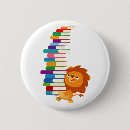 Der unersättliche Leser (niedlicher Cartoon-Löwe) Button